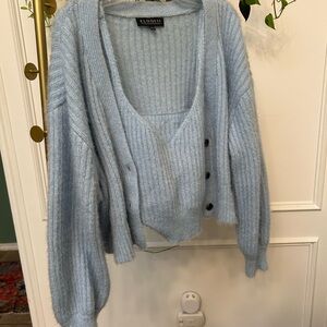 Eloquii Light Blue Women's Sweater Cardigan and Tank Set